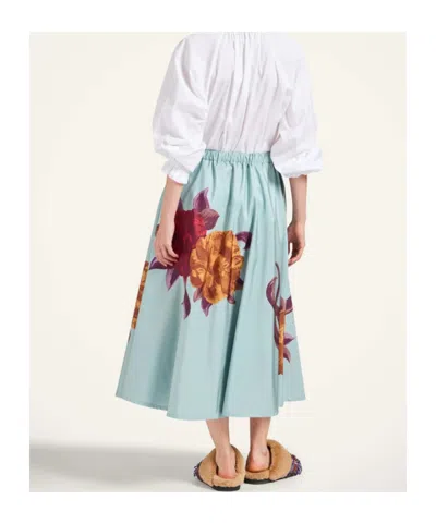 La Doublej Floral Drawstring Midi Skirt In Blue