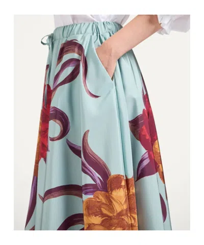 La Doublej Floral Drawstring Midi Skirt In Blue