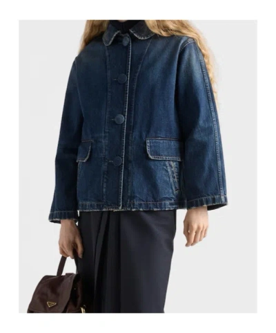 Prada Blousonjacke Aus Gewaschenem Denim In Blue