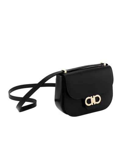 Ferragamo Double Gancini North-south Crossbody Bag In Black