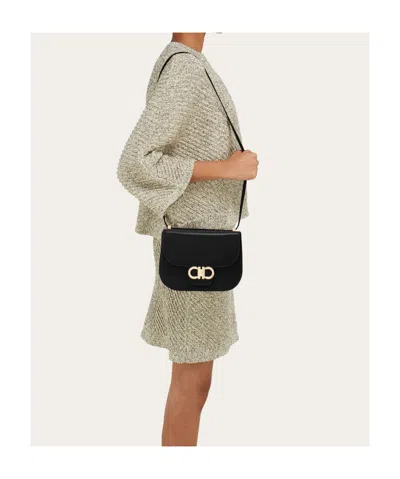 Ferragamo Double Gancini North-south Crossbody Bag In Black