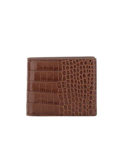 Tom Ford Brown Bi-fold Wallet With Embossed Crocodile Effect In Leather Man In Brown