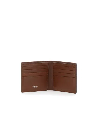Tom Ford Brown Bi-fold Wallet With Embossed Crocodile Effect In Leather Man In Brown