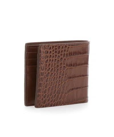 Tom Ford Brown Bi-fold Wallet With Embossed Crocodile Effect In Leather Man In Brown