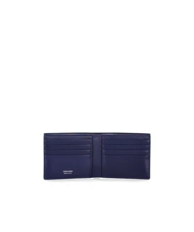Tom Ford Croc Embossed Leather Compact Bifold Wallet In Blue