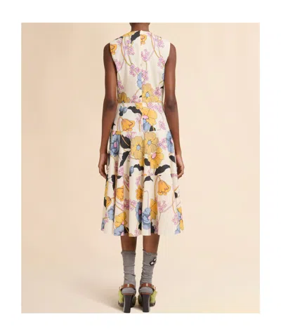 Marni Cream Poplin Midi Dress With Melodia Print In Neutral