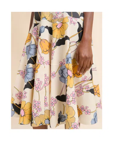 Marni Cream Poplin Midi Dress With Melodia Print In Neutral