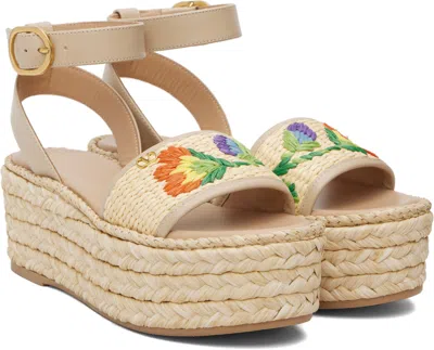 Valentino Polished Leather And Woven Raffia Platform Sandals In Multi
