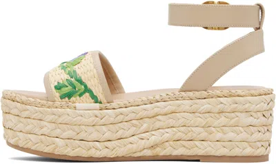 Valentino Polished Leather And Woven Raffia Platform Sandals In Multi