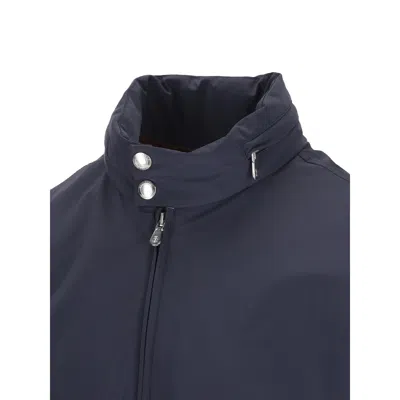 Brunello Cucinelli Technical Blouson Jacket High Collar Design In Blue