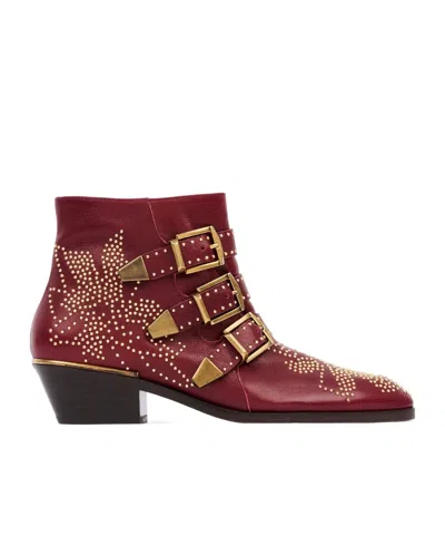 Chloé 40mm Susanna Studded Leather Ankle Boots In Red