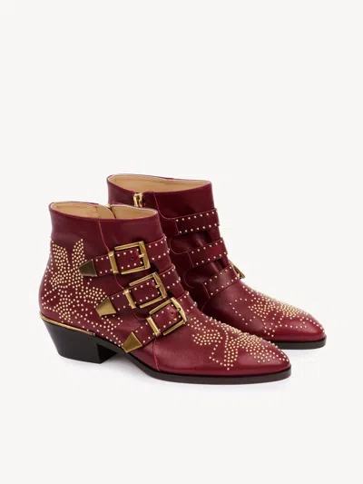Chloé 40mm Susanna Studded Leather Ankle Boots In Red
