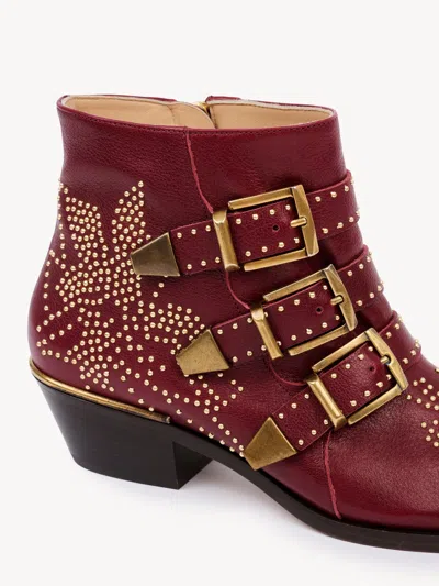 Chloé 40mm Susanna Studded Leather Ankle Boots In Red