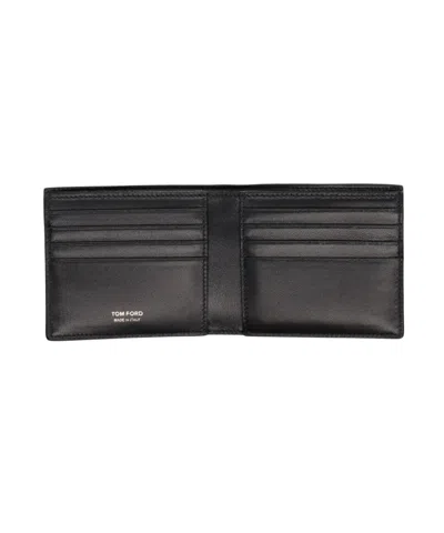 Tom Ford Crocodile Effect Bi Fold Leather Wallet In Black