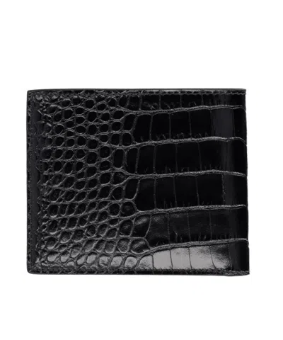 Tom Ford Crocodile Effect Bi Fold Leather Wallet In Black