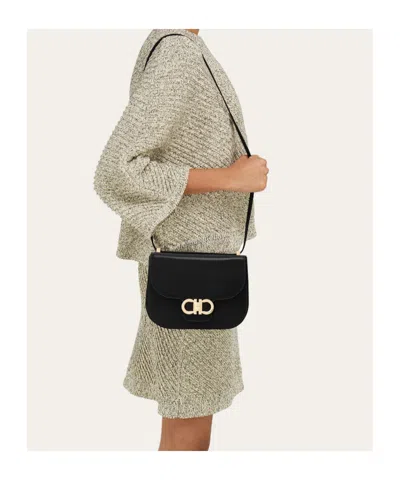 Ferragamo Double Gancini North-south Crossbody Bag In Black
