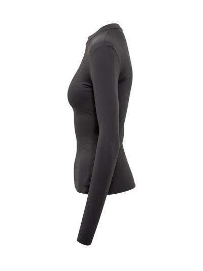 Marine Serre Moon Logo Strass Jersey Ls Highneck Top In Black