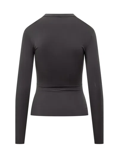 Marine Serre Moon Logo Strass Jersey Ls Highneck Top In Black