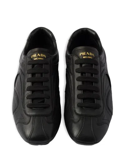 Prada Montecarlo Re-edition 2005 Antiqued Nappa Leather Sneakers In Black