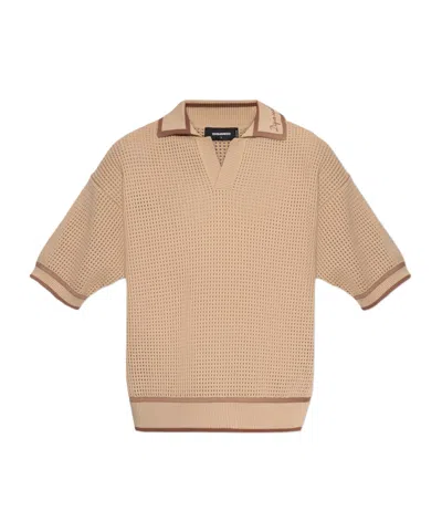 Dsquared2 Open Knit Embroidered T-shirt In Neutral