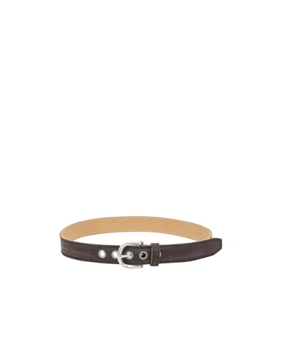 Our Legacy Denim Leather Belt Adjustable Length Eyelets In Brown