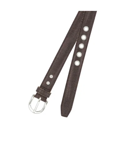 Our Legacy Denim Leather Belt Adjustable Length Eyelets In Brown