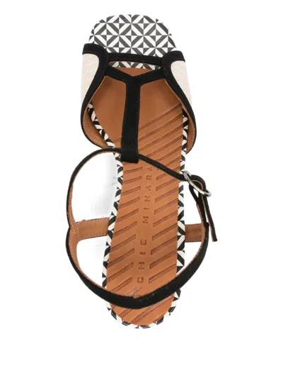 Chie Mihara Lipika T-strap Patterned Sandals In Black