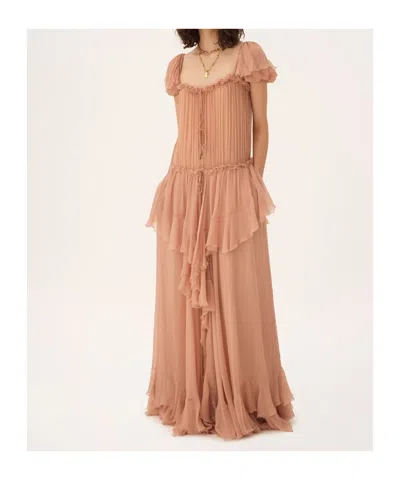 Chloé Gathered Ruffled Maxi Dress In Neutral