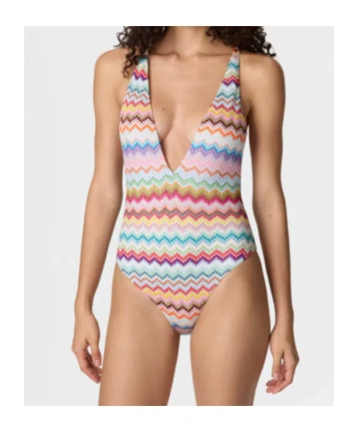 Missoni Pixel-effect Zigzag Pattern One-piece Swimsuit In Multi