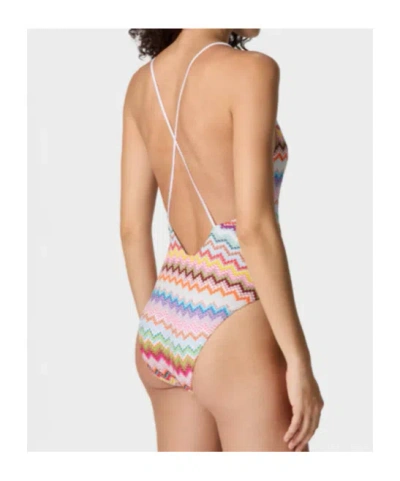 Missoni Pixel-effect Zigzag Pattern One-piece Swimsuit In Multi