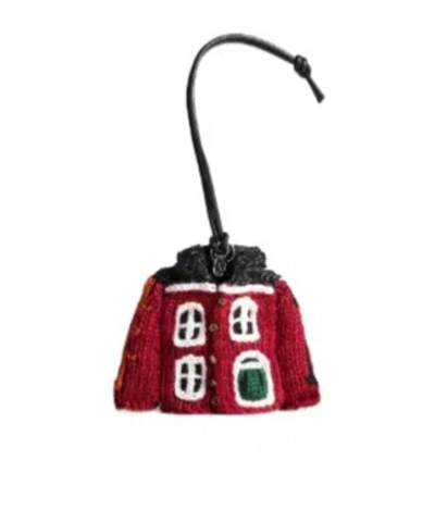 Jw Anderson House Cardigan Crocheted Cotton And Leather Bag Charm In Red