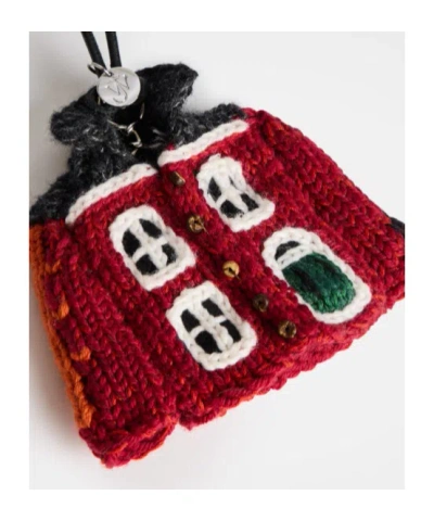 Jw Anderson House Cardigan Crocheted Cotton And Leather Bag Charm In Red