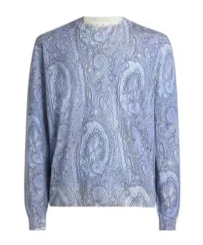 Etro Silk And Cashmere Sweater With Floral Arnica Motif In Blue