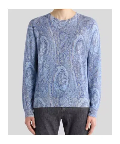 Etro Silk And Cashmere Sweater With Floral Arnica Motif In Blue