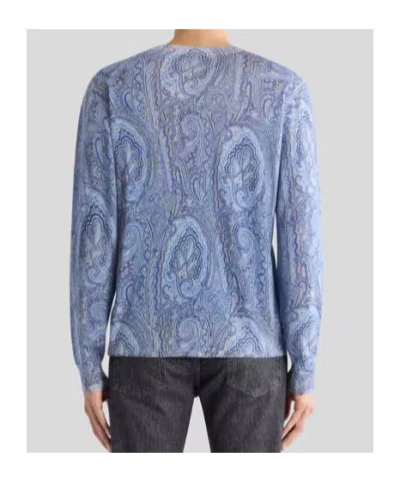 Etro Silk And Cashmere Sweater With Floral Arnica Motif In Blue