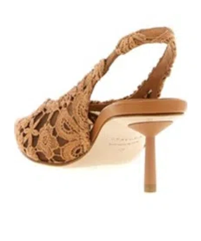 Le Silla Chantilly Slingback Pumps Lace Floral Kitten In Brown