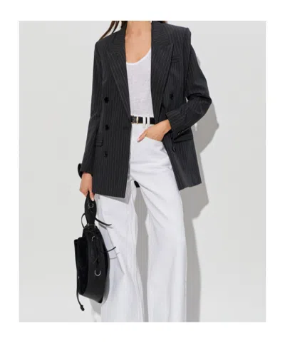 Isabel Marant Jevima Pinstripe Double-breasted Blazer In Gray