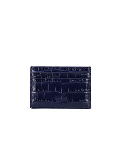 Tom Ford Croco Embossed Leather Cardholder In Blue