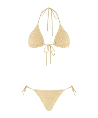 Missoni Triangle Bikini In Lamé Viscose With Raschel Workmanship In Brown