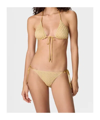 Missoni Triangle Bikini In Lamé Viscose With Raschel Workmanship In Brown