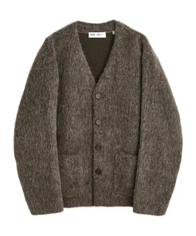 Our Legacy Mens Mole Grey V-neck Patch-pocket Wool-alpaca Blend Cardigan In Brown
