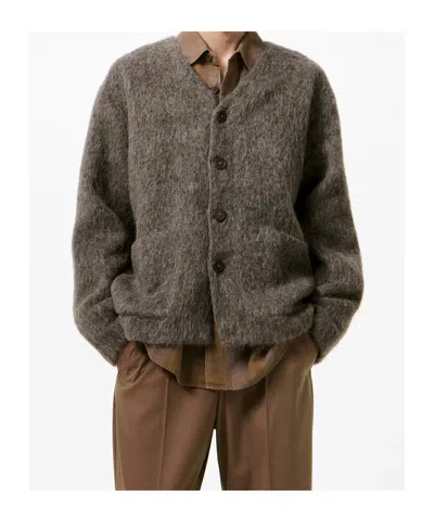 Our Legacy Mens Mole Grey V-neck Patch-pocket Wool-alpaca Blend Cardigan In Brown