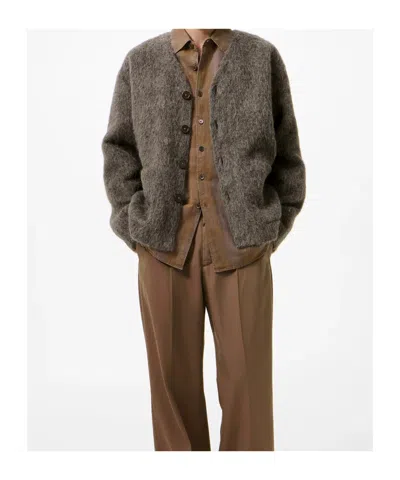 Our Legacy Mens Mole Grey V-neck Patch-pocket Wool-alpaca Blend Cardigan In Brown