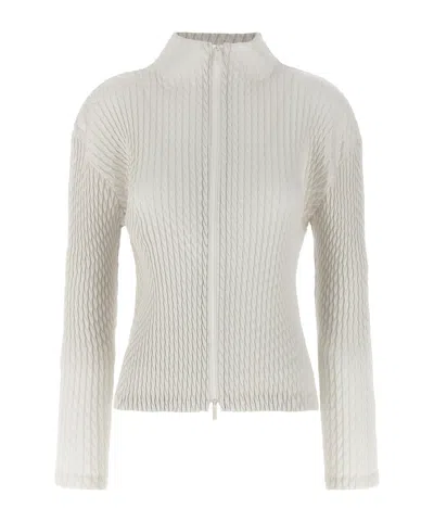 Issey Miyake Sleek Pleats Cardigan In White