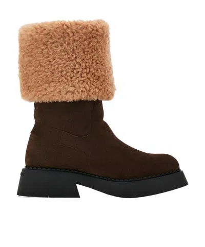 Ferragamo Ankle Boot With Chunky Shearling Detail In Brown