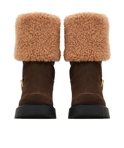 Ferragamo Ankle Boot With Chunky Shearling Detail In Brown