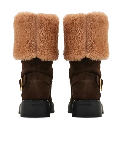 Ferragamo Ankle Boot With Chunky Shearling Detail In Brown