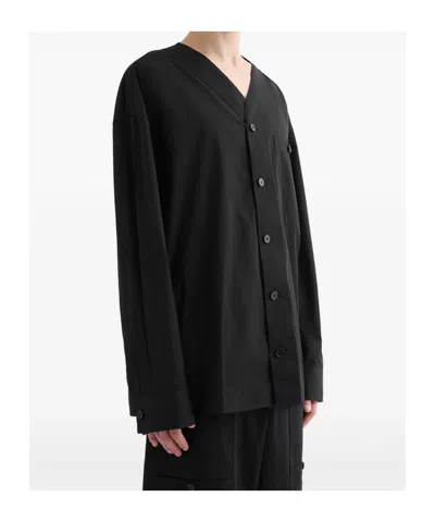 Jil Sander Patch Pocket V-neck Shirt In Black