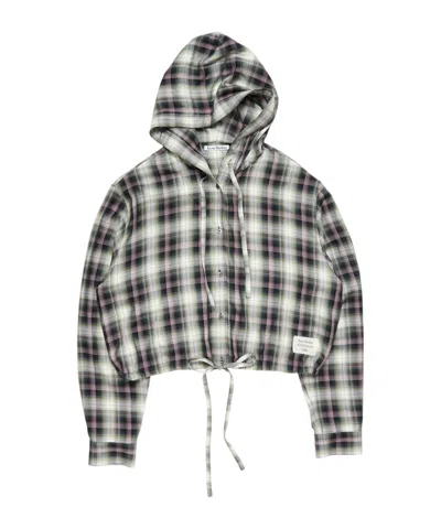 Acne Studios Hooded Nylon Silk Jacket Checked Pattern In Black