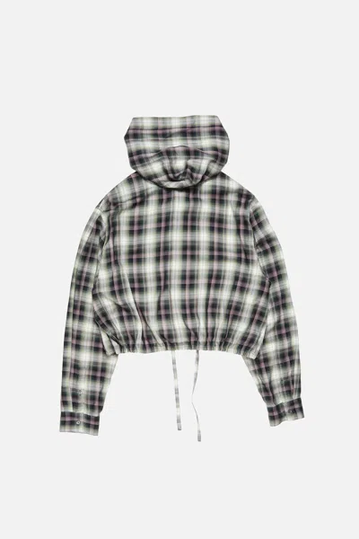 Acne Studios Hooded Nylon Silk Jacket Checked Pattern In Black